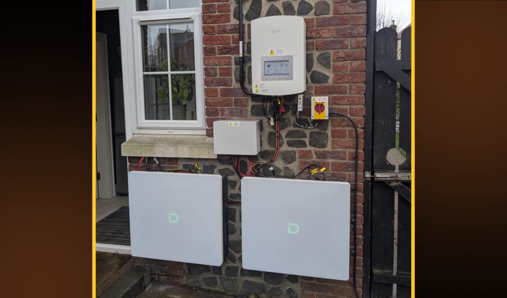 Residential Solar PV Solis Inverter and Dyness Battery System installed by First Class Solar on an External Wall at a home in Belfast, Northern Ireland.