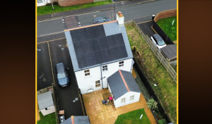 Solar panels installed by First Class Solar on a domestic home in Greenisland, Country Antrim, Northern Ireland.
