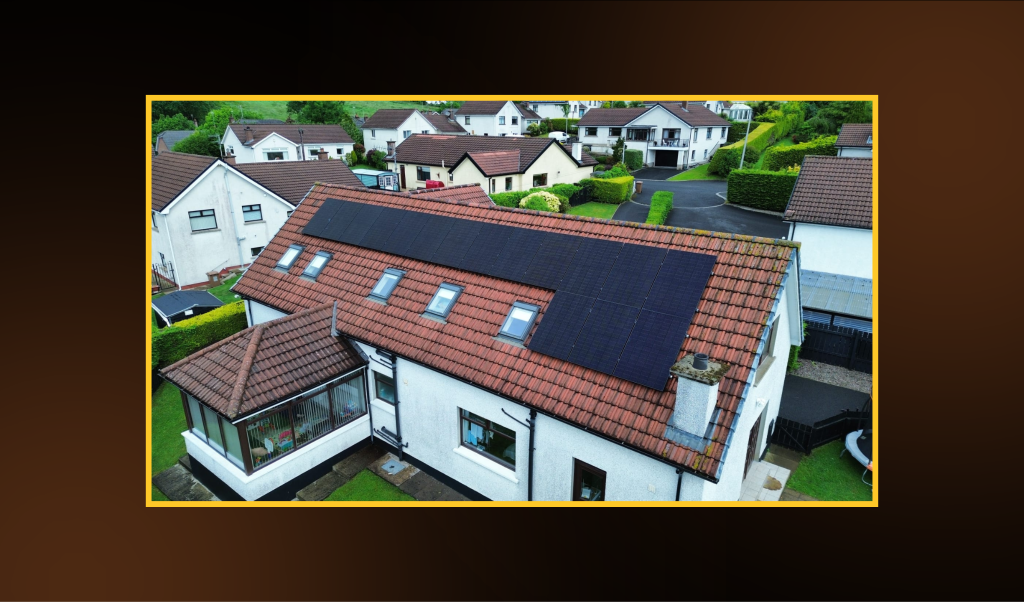 16 solar panels fitted by First Class Solar on a concrete tile roof in Magherafelt, Northern Ireland.